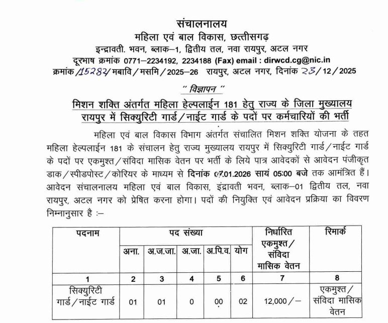 WCD Security Guard Recruitment